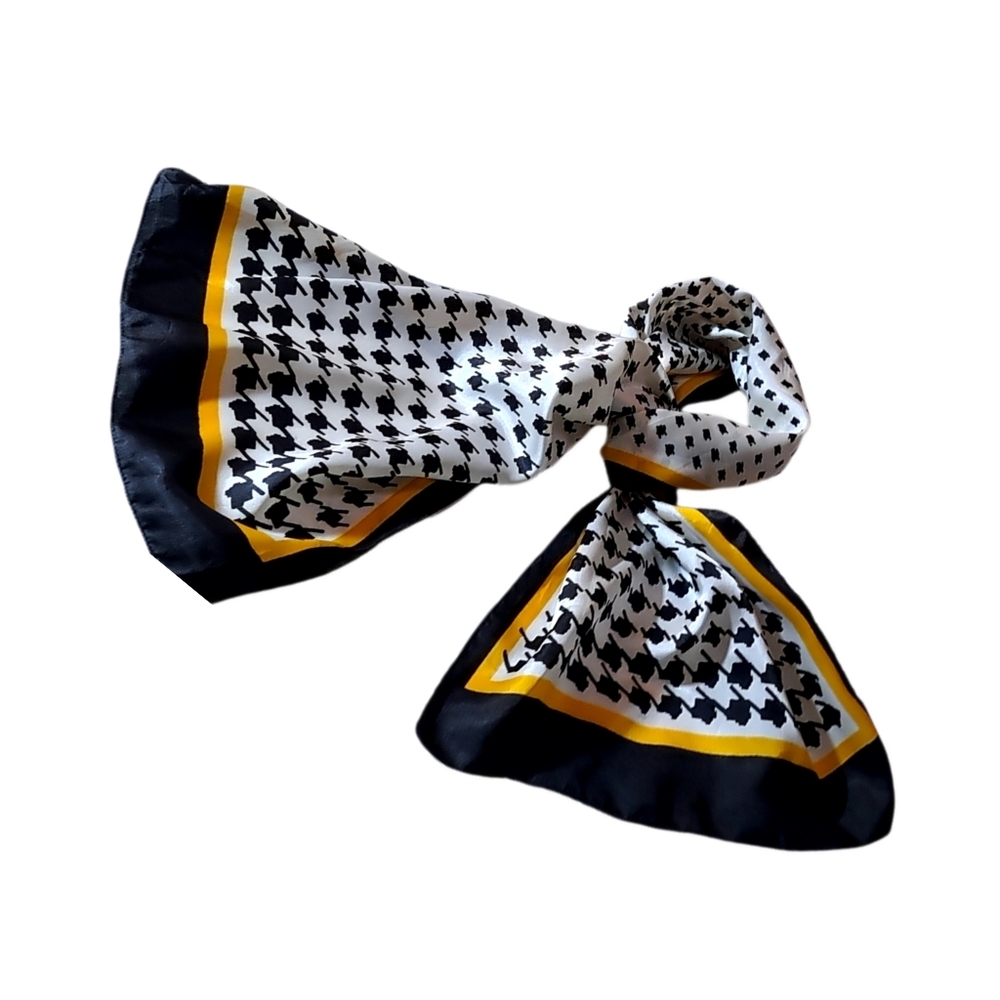 🙋 10/$20.  Elegant Black and White Houndstooth Scarf with Yellow Accents - Picture 2 of 4
